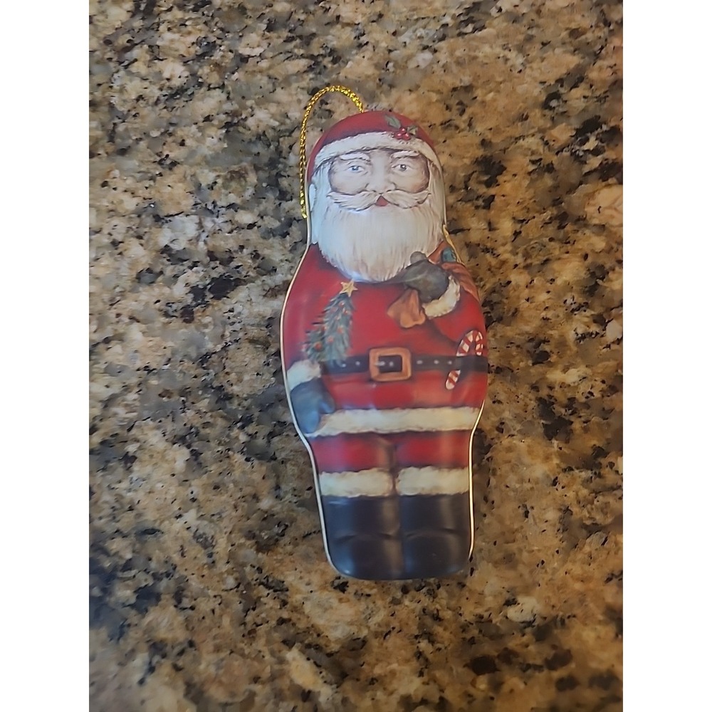 Candy Tin Ornament Santa Christmas Russ‎ Berrie Empty 4"